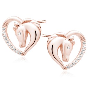 Cercei argint placati cu aur roz Cal si inima cu pietre DiAmanti Z1795ERG_W-DIA (Argint 925‰ 1,9 g.)